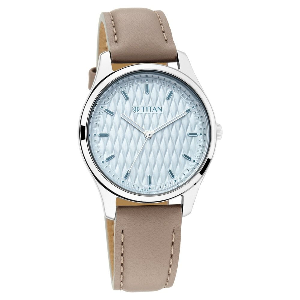 [2639sl05] Titan Workwear Blue Dial Women Watch With Leather Strap