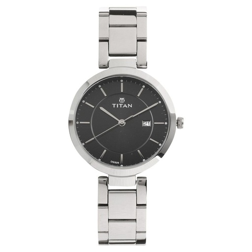[2480sm08] Titan Workwear Black Dial Analog with Day and Date Stainless Steel Strap watch for Women
