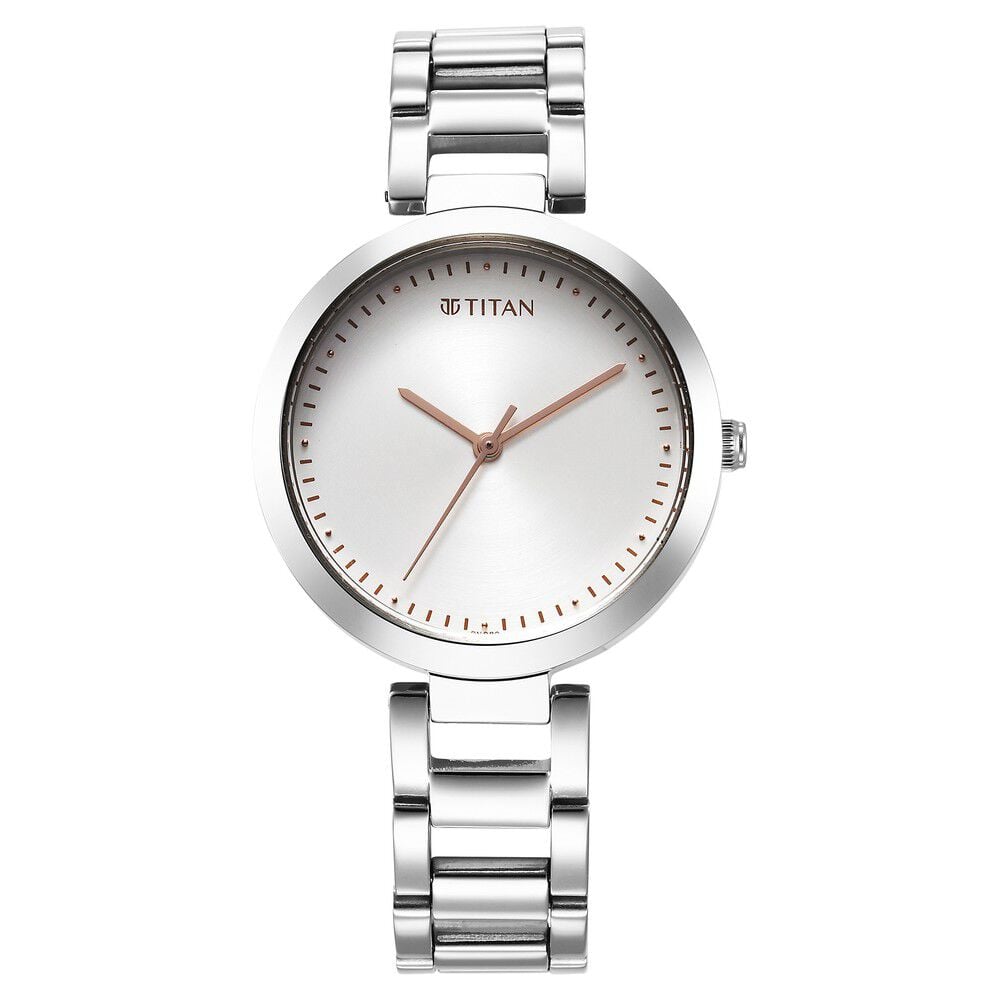 [2480sm12] Titan Workwear Quartz Analog Silver Dial Silver Stainless Steel Strap Watch for Women
