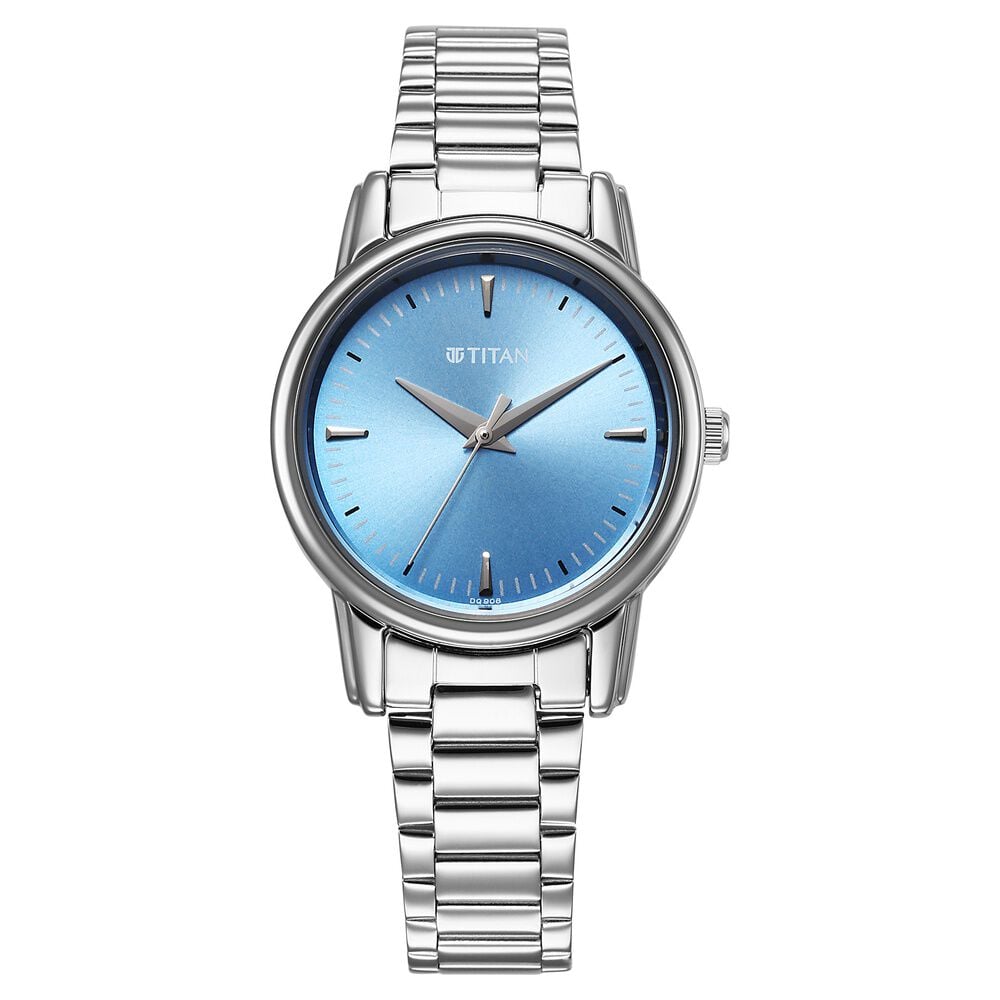 [2760sm02] Titan Karishma Quartz Analog Blue Dial Silver Stainless Steel Strap Watch For Women
