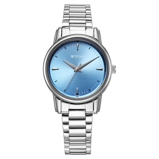 [2760sm02] Titan Karishma Quartz Analog Blue Dial Silver Stainless Steel Strap Watch For Women