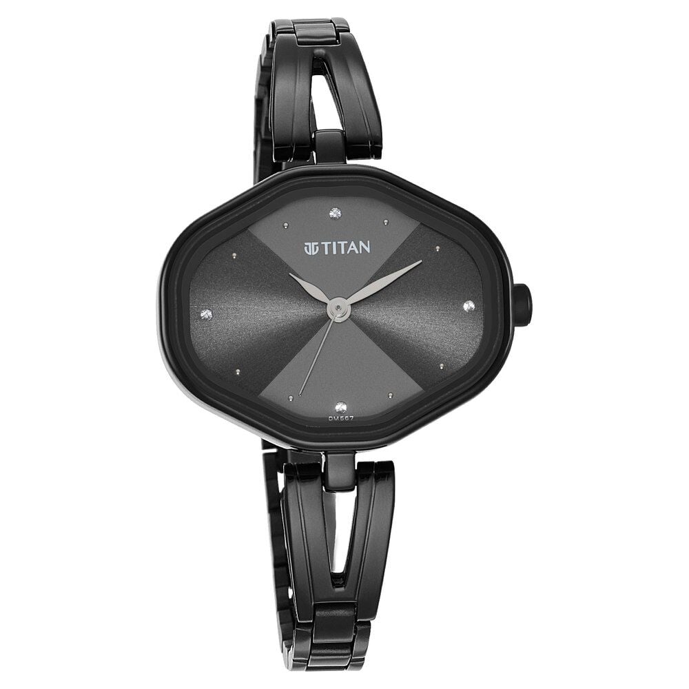 [2680nm01] Titan Karishma Quartz Analog Black Dial Black Stainless Steel Strap Watch For Women