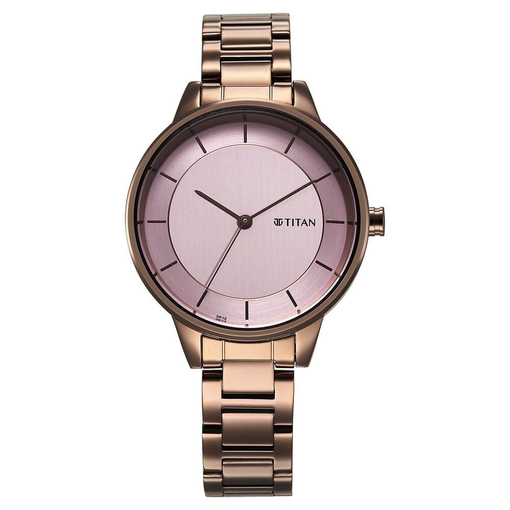[2648qm02] Titan Razzle Dazzle Quartz Analog Pink Dial Brown Stainless Steel Strap Watch For Women