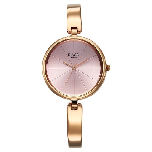 [2772wm01] Titan Raga Showstopper Quartz Analog Pink Dial Metal Strap Watch For Women