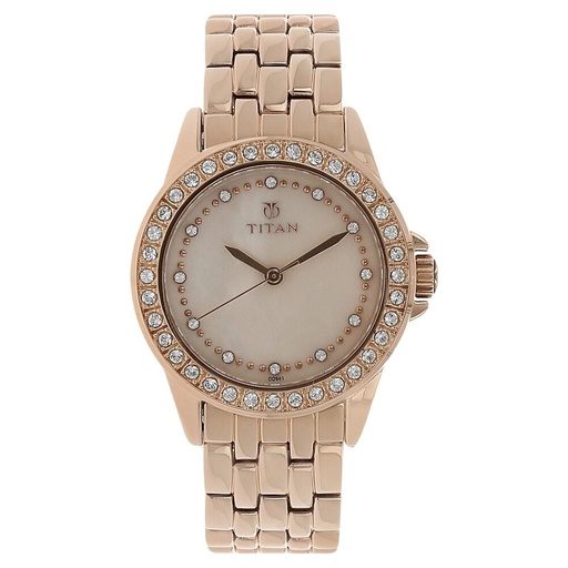 [9798wm01] Titan Quartz Analog Champagne Dial Stainless Steel Strap Watch for Women