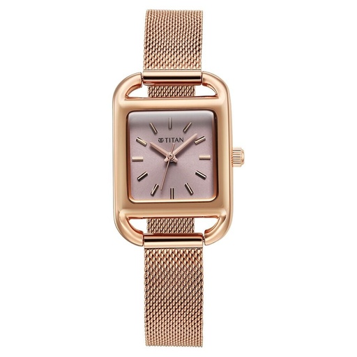 [95298wm01] Titan Horizon Quartz Analog Pink Dial Stainless Steel Strap Watch For Women