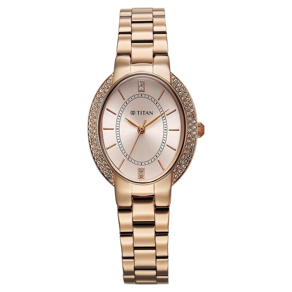 [95304wm01] Titan Metro Quartz Analog Rose Gold Dial Stainless Steel Strap Watch For Women