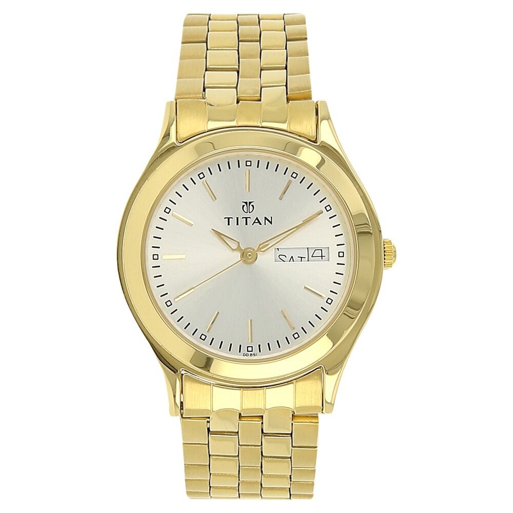 [1648ym04] Titan Metal Analog with Day and Date Silver Dial Quartz Stainless Steel Strap Watch for Men