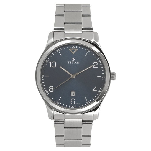 [1770sm03] Titan Workwear Blue Dial Analog with Date Stainless Steel Strap watch for Men