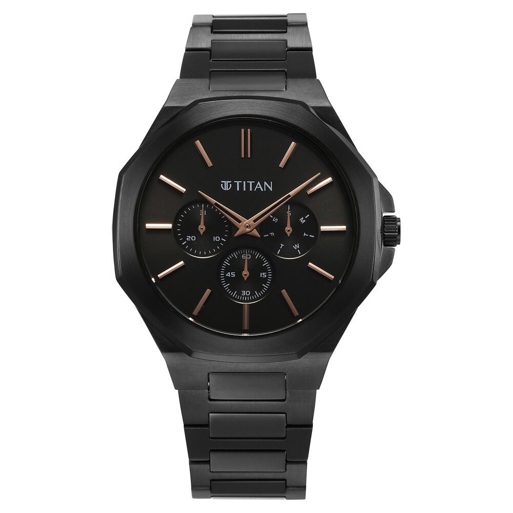 [90198nm01] Titan Classic Slim Multifunction Quartz Multifunction Black Dial Stainless Steel Strap Watch For Men