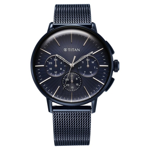 [90200qm01] Titan Light leathers Multifunction Anthracite Dial Stainless Steel Strap Watch For Men