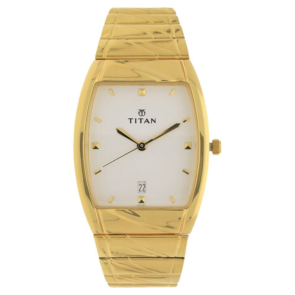 [9315ym01] Titan Quartz Analog with Date White Dial Stainless Steel Strap Watch for Men