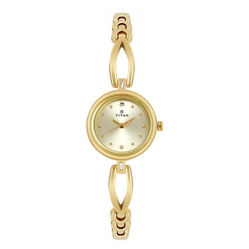 [2601ym02] Titan Quartz Analog Champagne Dial Metal Strap Watch for Women