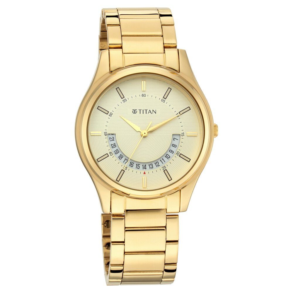 [1713ym06] Titan Lagan Yellow Dial Analog Metal Strap Watch for Men