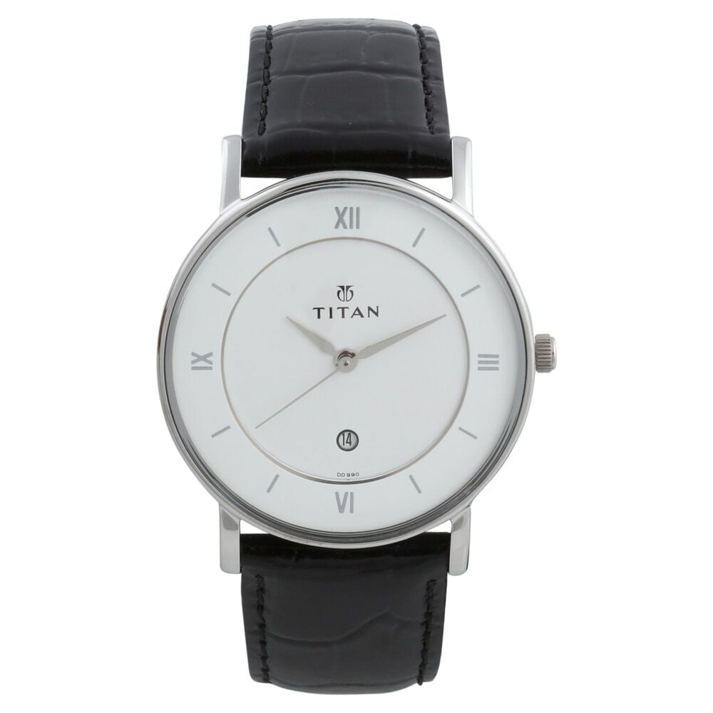 [9162sl04] Titan Classic White Dial Analog with Date Leather Strap watch for Men