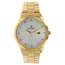 Titan Quartz Analog with Day and Date Silver Round Dial Golden Stainless Steel Strap Watch For Men