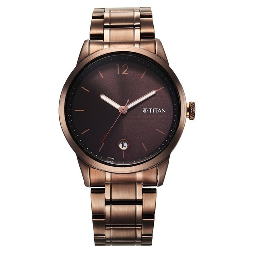 [1806qm03] Titan Neo Splash Brown Dial Analog with Date Stainless Steel Strap Watch for Men