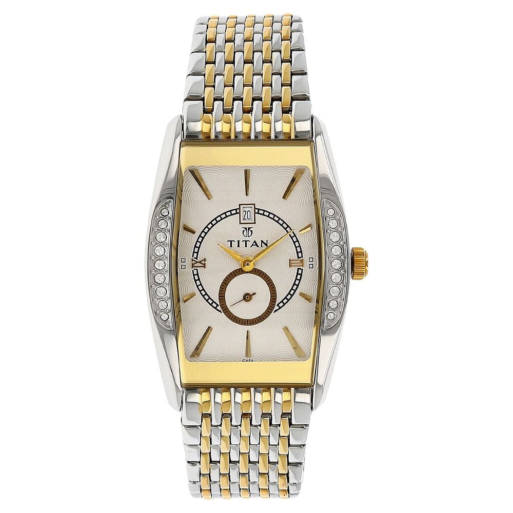 Titan Quartz Analog with Date White Dial Stainless Steel Strap Watch for Men