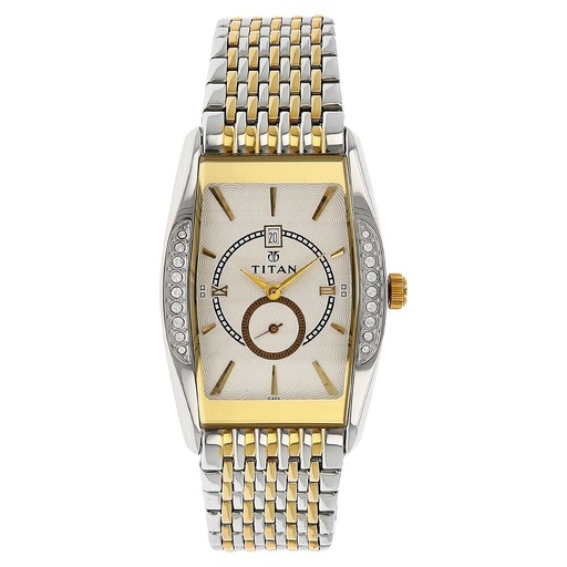 [1527bm01] Titan Quartz Analog with Date White Dial Stainless Steel Strap Watch for Men