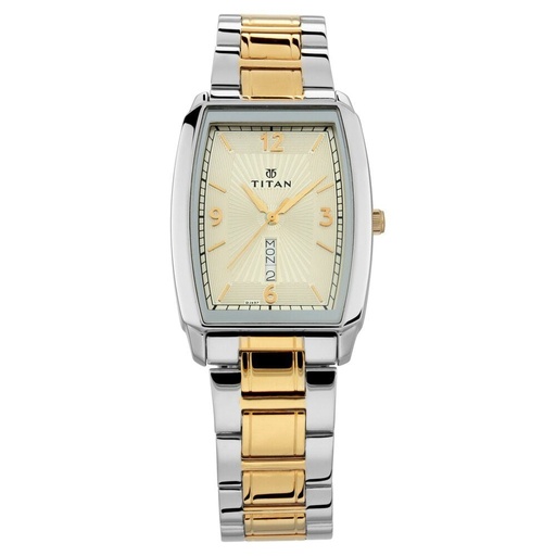 [1737bm02] Titan Quartz Analog with Day and Date Silver Dial Stainless Steel Strap Watch for Men