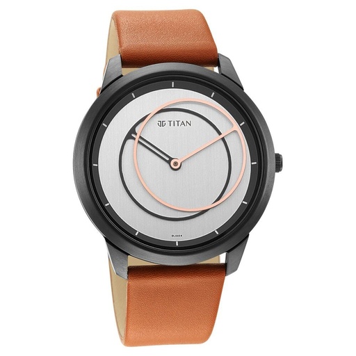 [1801ql01] Titan Geometrix Silver Dial Analog Leather Strap watch for Men