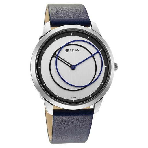 [1801sl02] Titan Quartz Analog Silver Dial Leather Strap Watch for Men