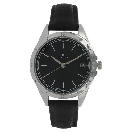 [2556sl02] Titan Quartz Analog with Date Black Dial Leather Strap Watch for Women