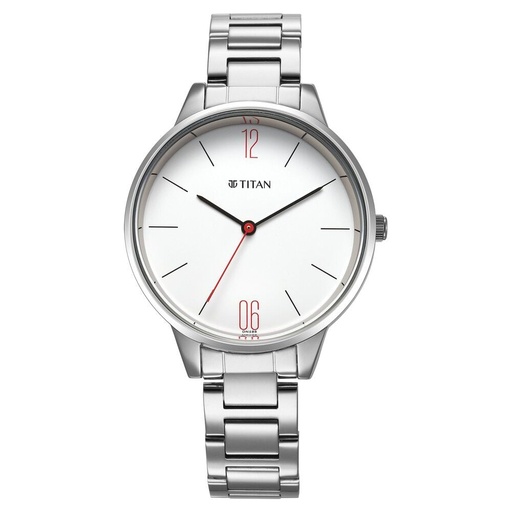 [2648sm09] Titan Quartz Analog White Dial Watch for Women