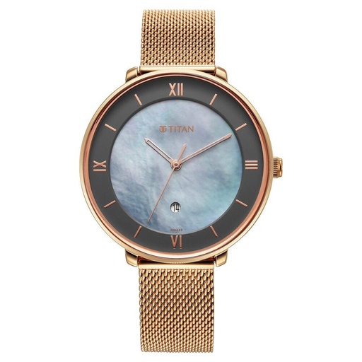 [2651wm10] Titan Workwear Mother Of Pearl Dial Analog with Date Stainless Steel Strap watch for Women