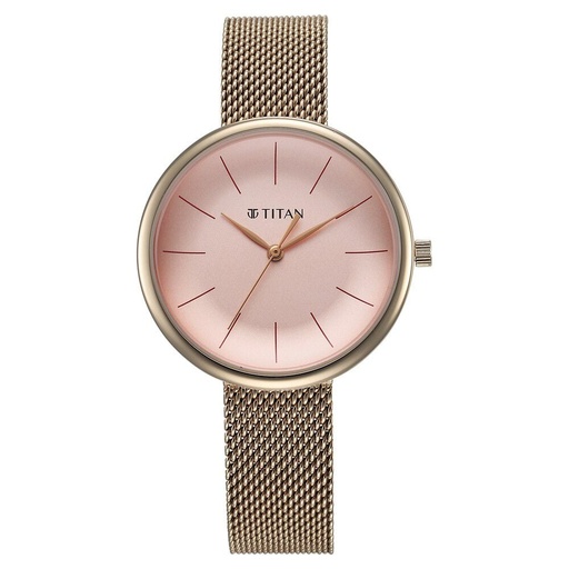 [95182wm01] Titan Slimline Quartz Analog Pink Dial Rose Gold Stainless Steel Strap Watch for Women