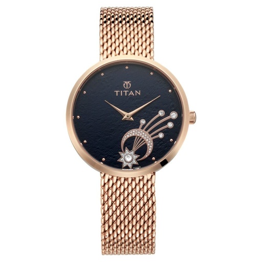 [95083wm02] Titan Stellar Black Dial Analog Stainless Steel Strap watch for Women