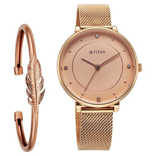 [2673wm04f] Titan Purple Stackables Quartz Analog Pink Dial Stainless Steel Strap Watch for Women