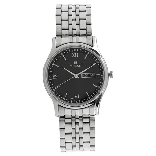 [1636sm01] Titan Karishma Black Dial Analog with Day and Date Stainless Steel Strap watch for Men