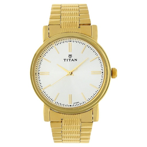 [1712ym01] Titan Quartz Analog Silver Dial Golden Stainless Steel Strap Watch For Men