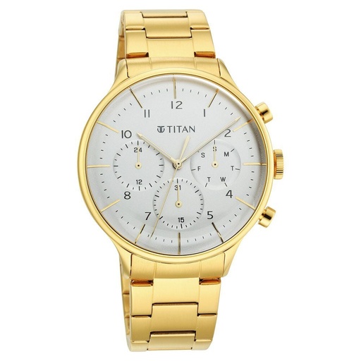 [90102ym01] Titan Urban Magic Silver Dial Quartz Multifunction Stainless Steel Strap watch for Men
