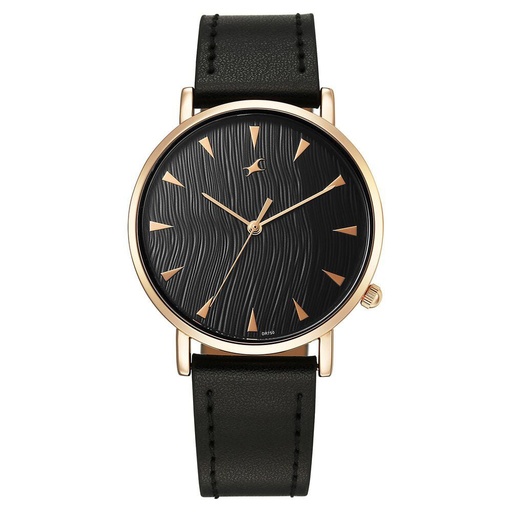 [68044wl01] Fastrack Stunners X Quartz Analog Black Dial Leather Strap Watch For Girls