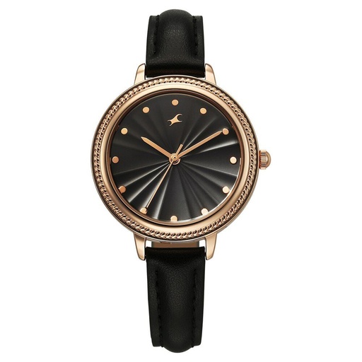 [68048wl01] Fastrack Stunners X Quartz Analog Black Dial Leather Strap Watch For Girls