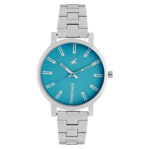 [68010sm02] Fastrack Fundamentals Quartz Analog Blue Dial Stainless Steel Strap Watch for Girls