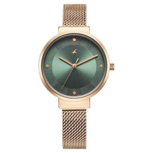 [68045wm01] Fastrack Stunners X Quartz Analog Green Dial Stainless Steel Strap Watch For Girls