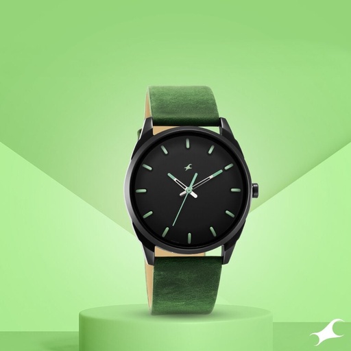 [3273nl01] Fastrack After Dark Black Dial Green Leather Strap Watch for Guys