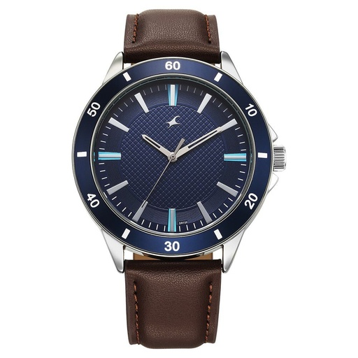 [38160sl04] Fastrack Stunners X Quartz Analog Blue Dial Leather Strap Watch For Guys