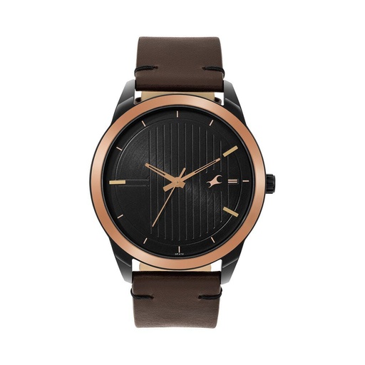 [3308kl01] Fastrack Stunners Quartz Analog Black dial Leather Strap Watch for Guys