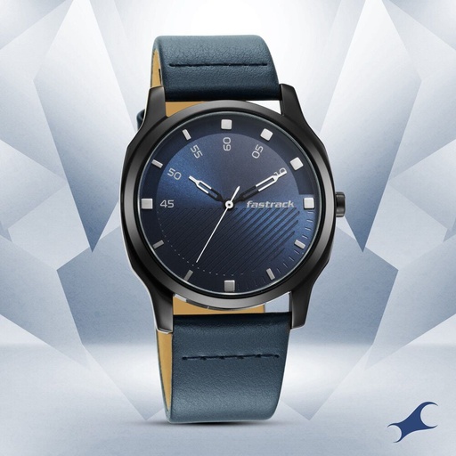[3255nl03] Fastrack Stunners Quartz Analog Blue Dial Leather Strap Watch for Guys