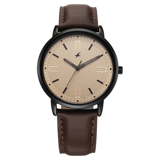 [38159nl02] Fastrack Stunners X Quartz Analog Beige Dial Leather Strap Watch For Guys