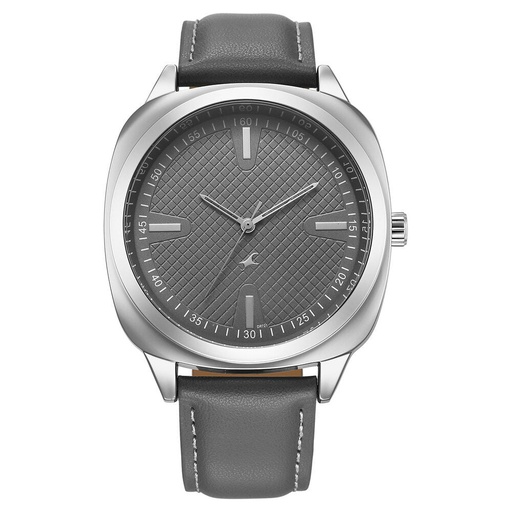 [38161sl01] Fastrack Stunners X Quartz Analog Grey Dial Leather Strap Watch For Guys