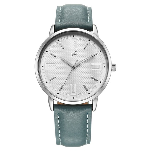 [38159sl01] Fastrack Stunners X Quartz Analog Silver Dial Leather Strap Watch For Guys