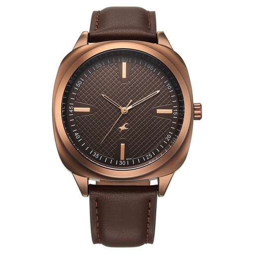 [38161ql01] Fastrack Stunners X Quartz Analog Brown Dial Leather Strap Watch For Guys