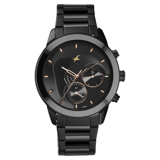 [3304nd01] Fastrack Cerame Quartz Multifunction Black Dial Steel & Ceramic Strap Watch for Guys