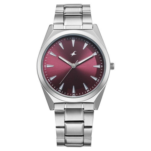 [38162sm01] Fastrack Stunners X Quartz Analog Maroon Dial Stainless Steel Strap Watch For Guys