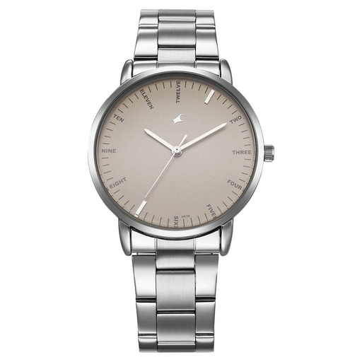[38159sm01] Fastrack Stunners X Quartz Analog Beige Dial Stainless Steel Strap Watch For Guys